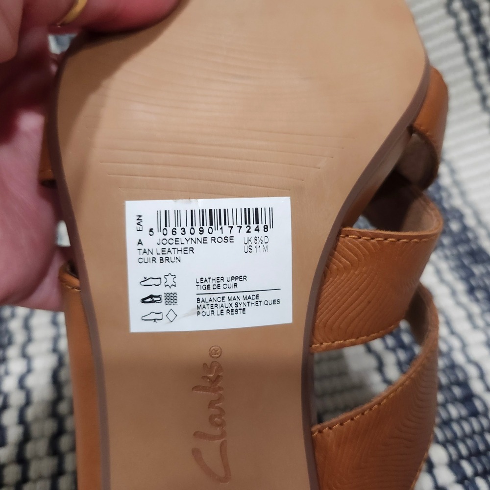 Clarks Collection Tan Leather Multi Strap Block Heel Slide Sandals Women 8.5 M - Picture 13 of 13